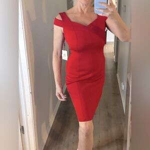 NWT Calvin Klein Red statement strappy sleeve v neck dress no in size 4
